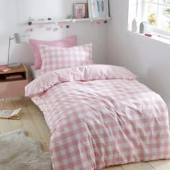 Gingham Pink Duvet Cover And Pillowcase Set -IT Luggage Kids Sales Store 30608076