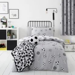 Football Grey And White Reversible Duvet Cover And Pillowcase Set -IT Luggage Kids Sales Store 30732458