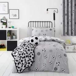 Football Grey And White Reversible Duvet Cover And Pillowcase Set