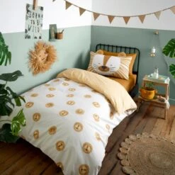 3D Lion Single Yellow Duvet Cover And Pillowcase Set