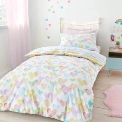 Rainbow Hearts Duvet Cover And Pillowcase Set -IT Luggage Kids Sales Store 30792069