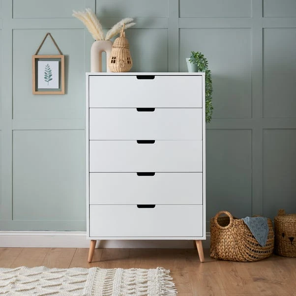 Obaby Maya Tall 5 Drawer Chest, White 1 Obaby Maya Tall 5 Drawer Chest, White