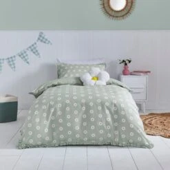 Daisy Gingham Ruffle Trim Duvet Cover And Pillowcase Set