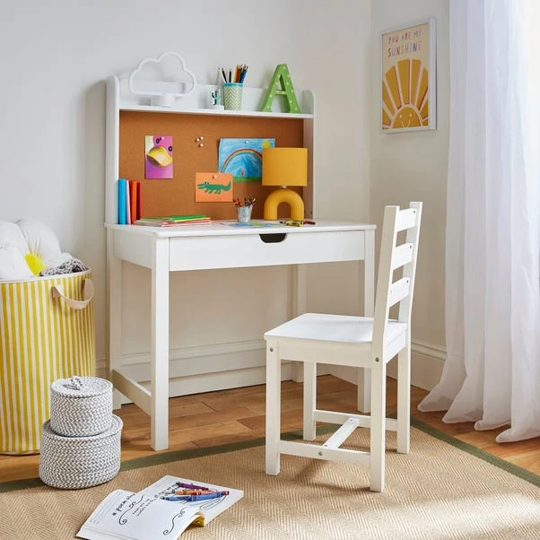 Kids Finley Desk Corkboard And Chair, White 1 Kids Finley Desk Corkboard And Chair, White