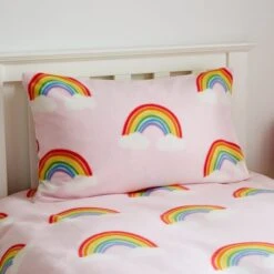 Catherine Lansfield Rainbow Hearts Cosy Fleece Reversible Duvet Cover & Pillowcase Set -IT Luggage Kids Sales Store 30880226 alt01