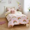 Catherine Lansfield Rainbow Hearts Cosy Fleece Reversible Duvet Cover & Pillowcase Set