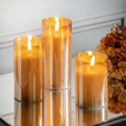 Set Of 3 LED Candle Votive