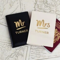 Personalised Set Of 2 Mr And Mrs Leather Passport Holders