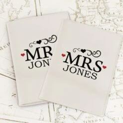 Personalised Mr And Mrs Cream Leather Passport Holders -IT Luggage Kids Sales Store 30908453 alt02