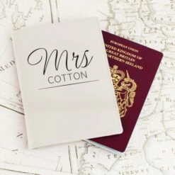 Personalised Classic Mr And Mrs Cream Leather Passport Holders