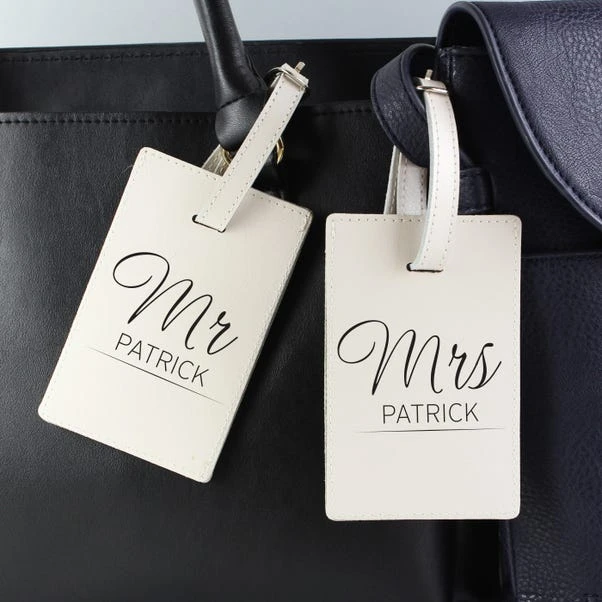Personalised Couples Classic Cream Leather Luggage Tags 1 Personalised Couples Classic Cream Leather Luggage Tags