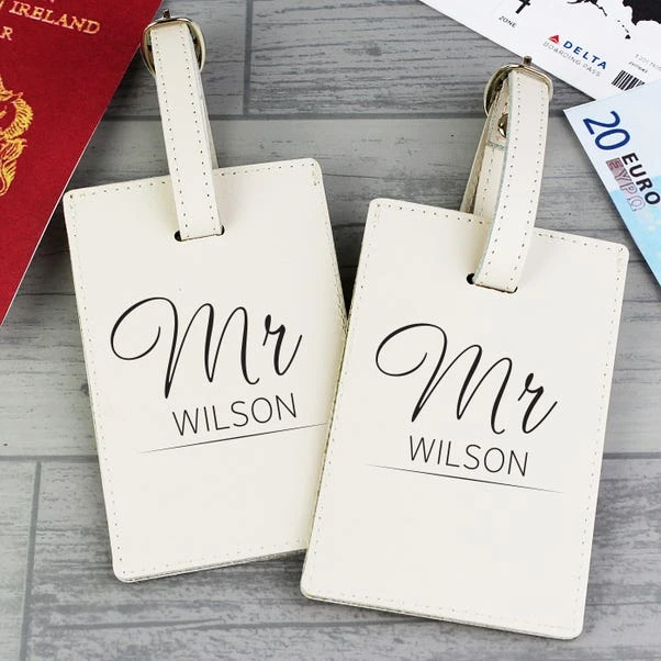 Personalised Couples Classic Cream Leather Luggage Tags 2 Personalised Couples Classic Cream Leather Luggage Tags - Image 2