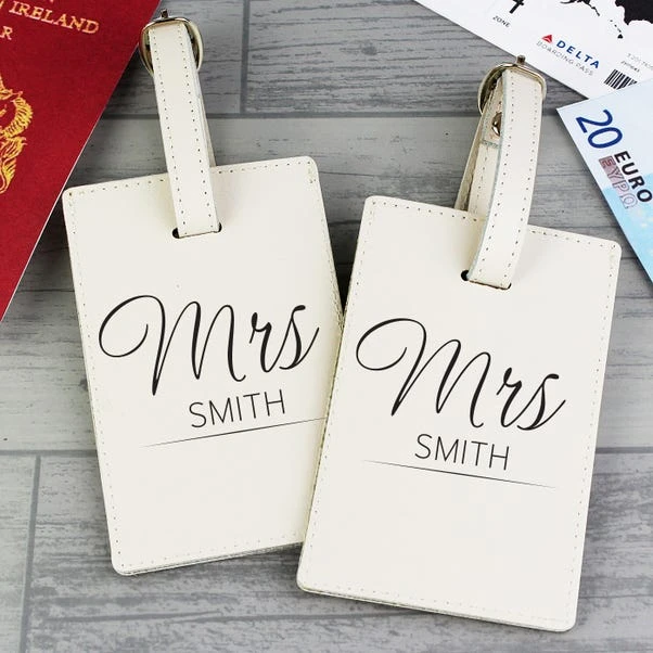 Personalised Couples Classic Cream Leather Luggage Tags 3 Personalised Couples Classic Cream Leather Luggage Tags - Image 3