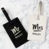 Personalised Set Of 2 Mr And Mrs Black And Cream Leather Luggage Tag