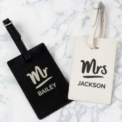 Personalised Set Of 2 Mr And Mrs Black And Cream Leather Luggage Tag -IT Luggage Kids Sales Store 30908458 alt02