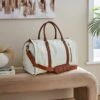 Cream & Tan Faux Leather Fold Out Holdall Bag