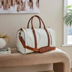 Cream & Tan Faux Leather Fold Out Holdall Bag