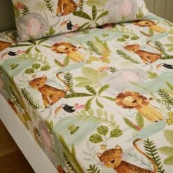 Set Of 2 Jungle Friends Thread Count Cotton Fitted Sheets -IT Luggage Kids Sales Store 30937668
