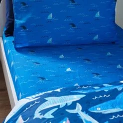 Catherine Lansfield Jawsome Shark Polycotton Fitted Sheet -IT Luggage Kids Sales Store 30977422